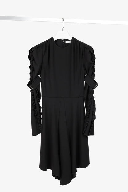 Chloe AW/18 Black Crepe Ruffled-Sleeve Midi Dress