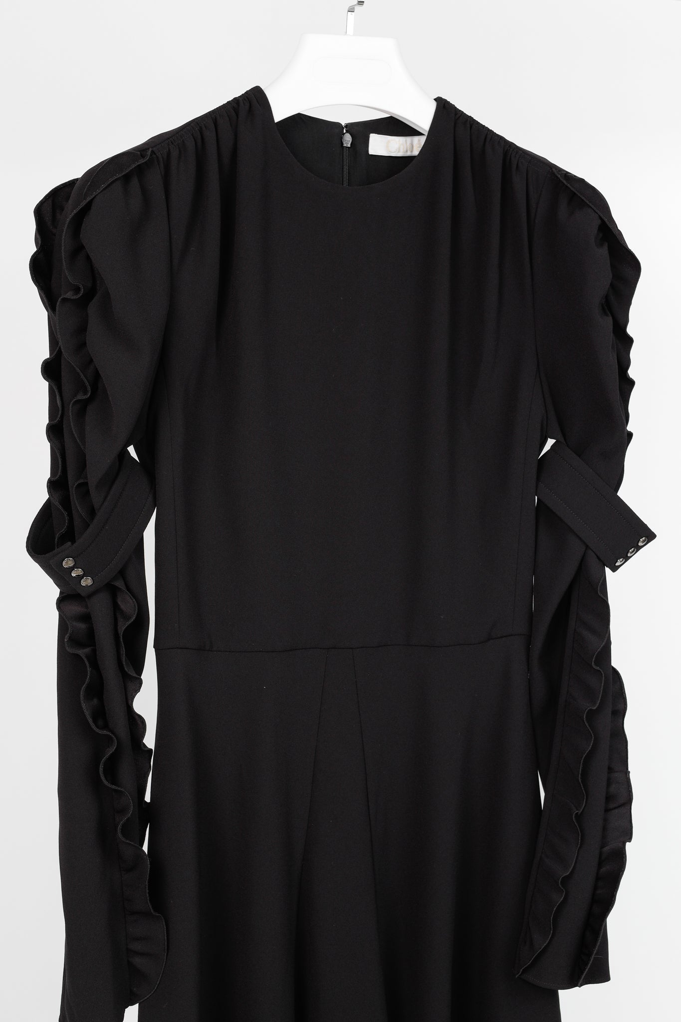 Chloe AW/18 Black Crepe Ruffled-Sleeve Midi Dress