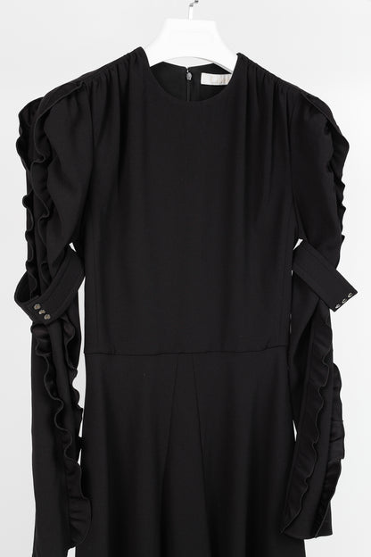 Chloe AW/18 Black Crepe Ruffled-Sleeve Midi Dress