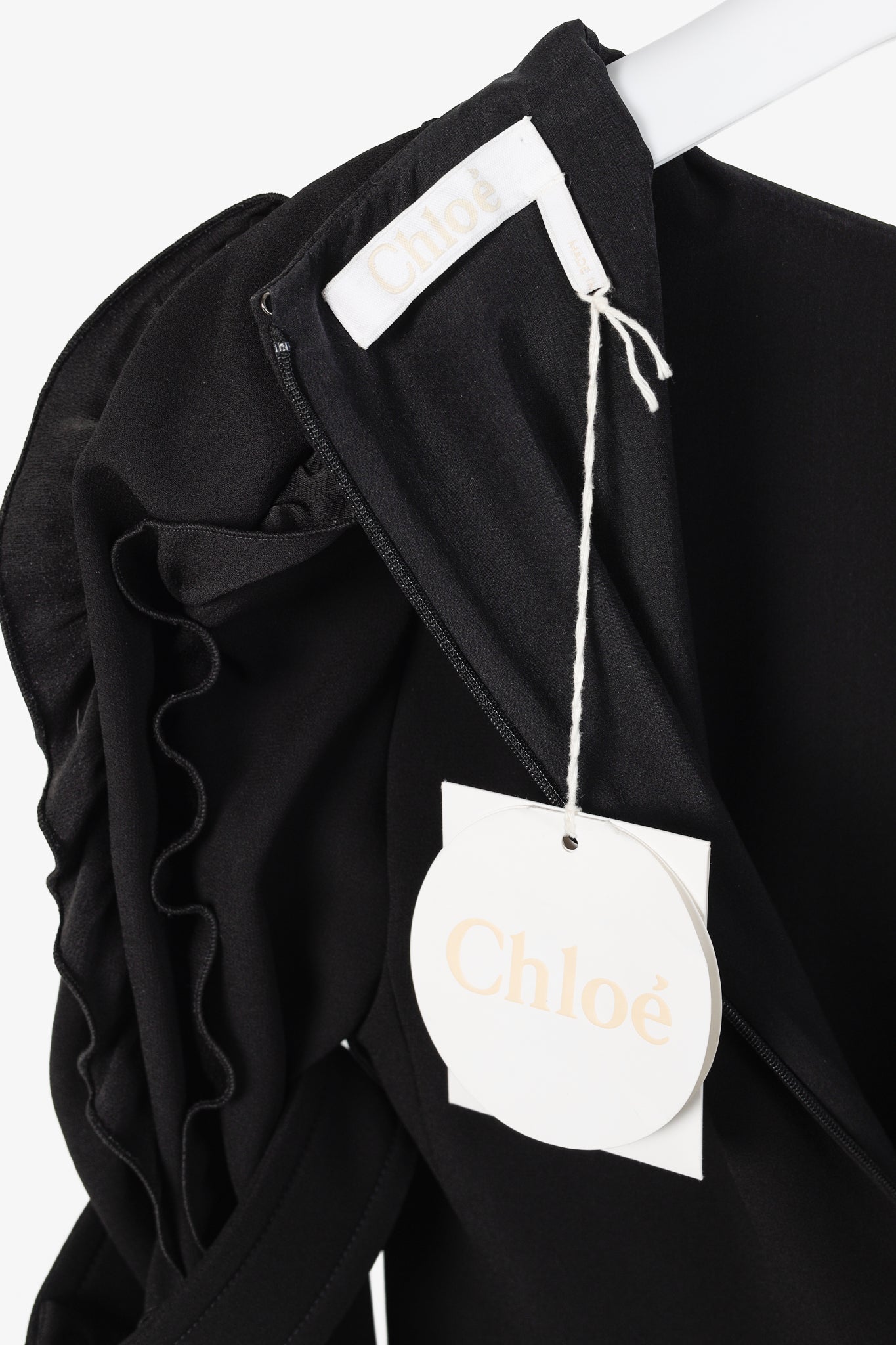 Chloe AW/18 Black Crepe Ruffled-Sleeve Midi Dress