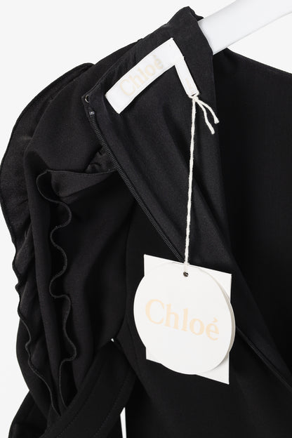 Chloe AW/18 Black Crepe Ruffled-Sleeve Midi Dress