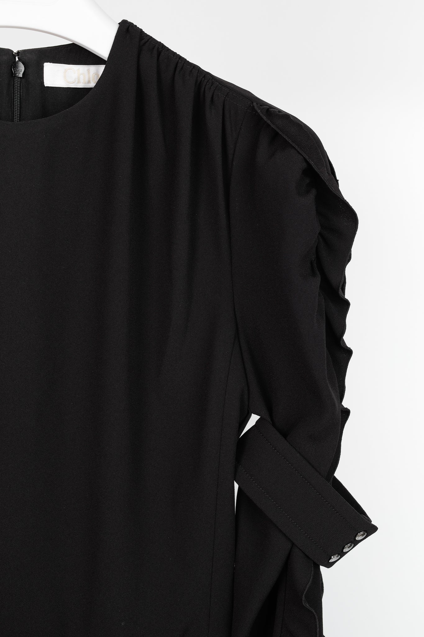Chloe AW/18 Black Crepe Ruffled-Sleeve Midi Dress