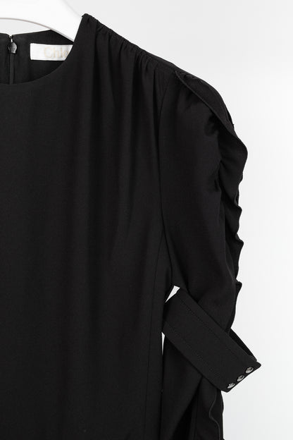 Chloe AW/18 Black Crepe Ruffled-Sleeve Midi Dress