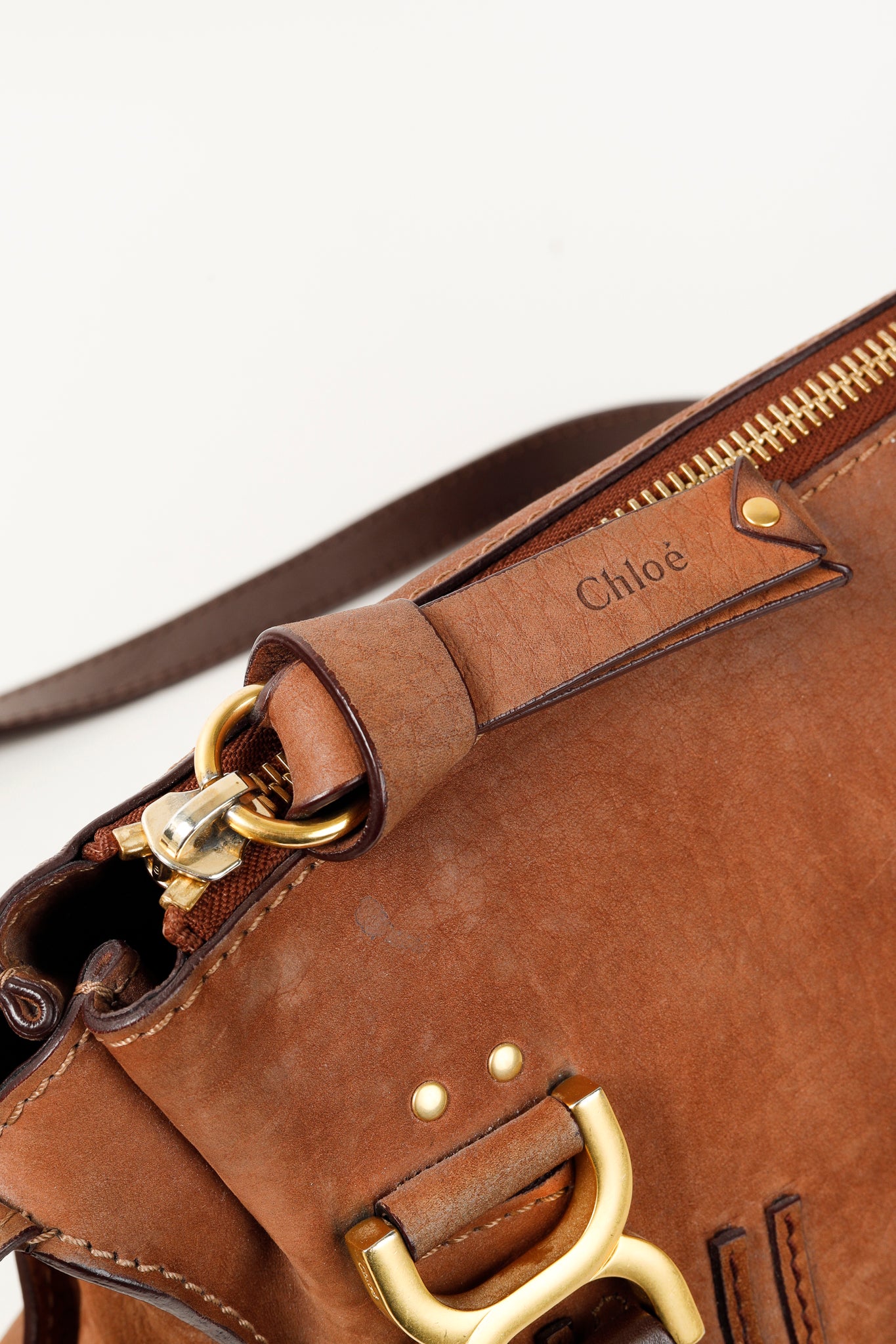 Chloe Marcie Brown Nubuck-Leather Shoulder Bag