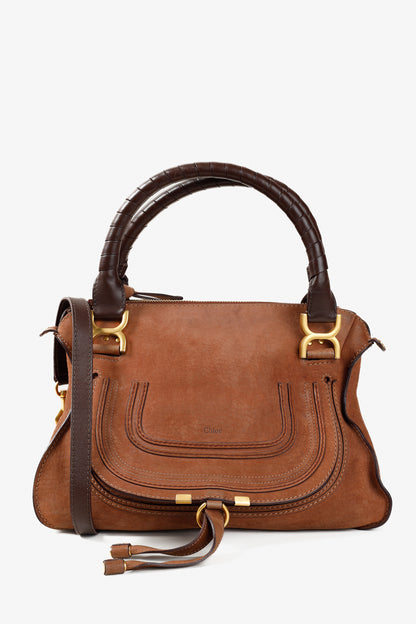 Chloe Marcie Brown Nubuck-Leather Shoulder Bag