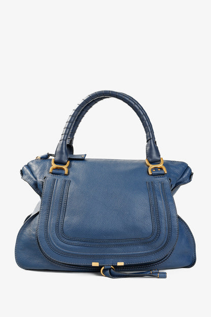 Chloe Large Marcie Royal Navy Grained-Leather Shoulder Bag