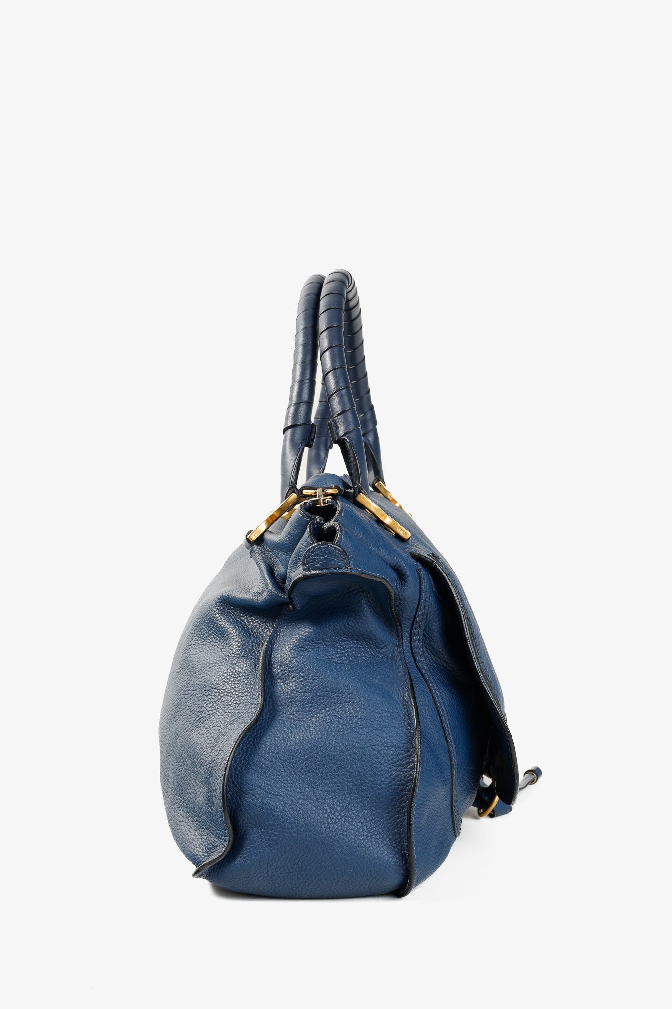 Chloe Large Marcie Royal Navy Grained-Leather Shoulder Bag