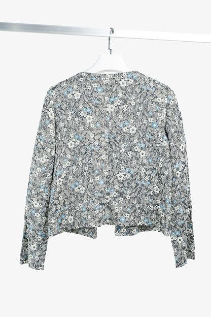 Chloe Blue and Gold Floral Brocade Boxy Cropped Jacket