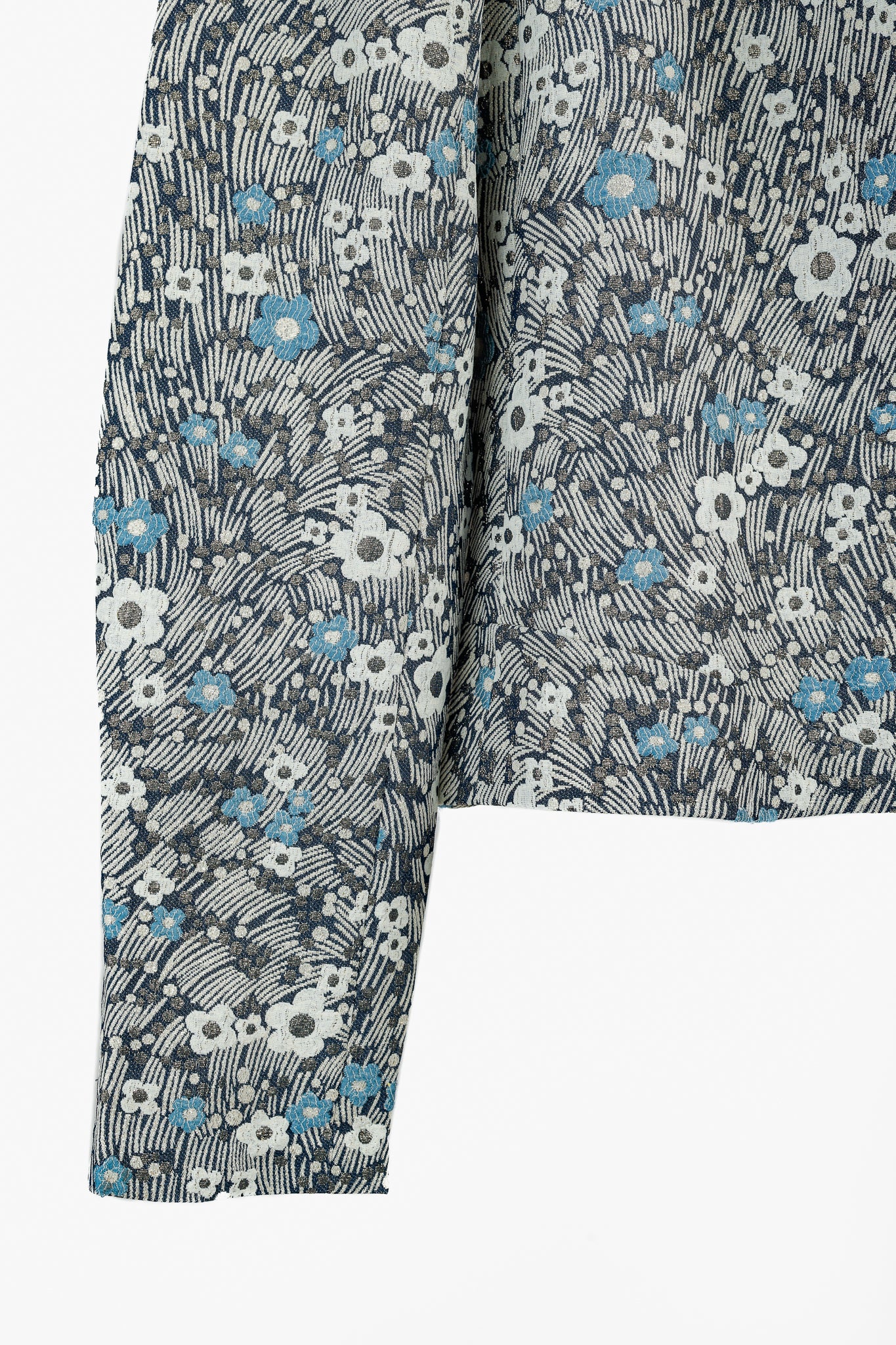Chloe Blue and Gold Floral Brocade Boxy Cropped Jacket