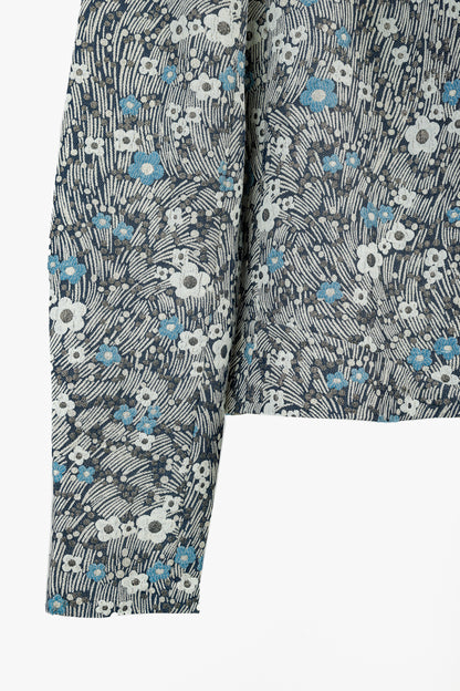 Chloe Blue and Gold Floral Brocade Boxy Cropped Jacket