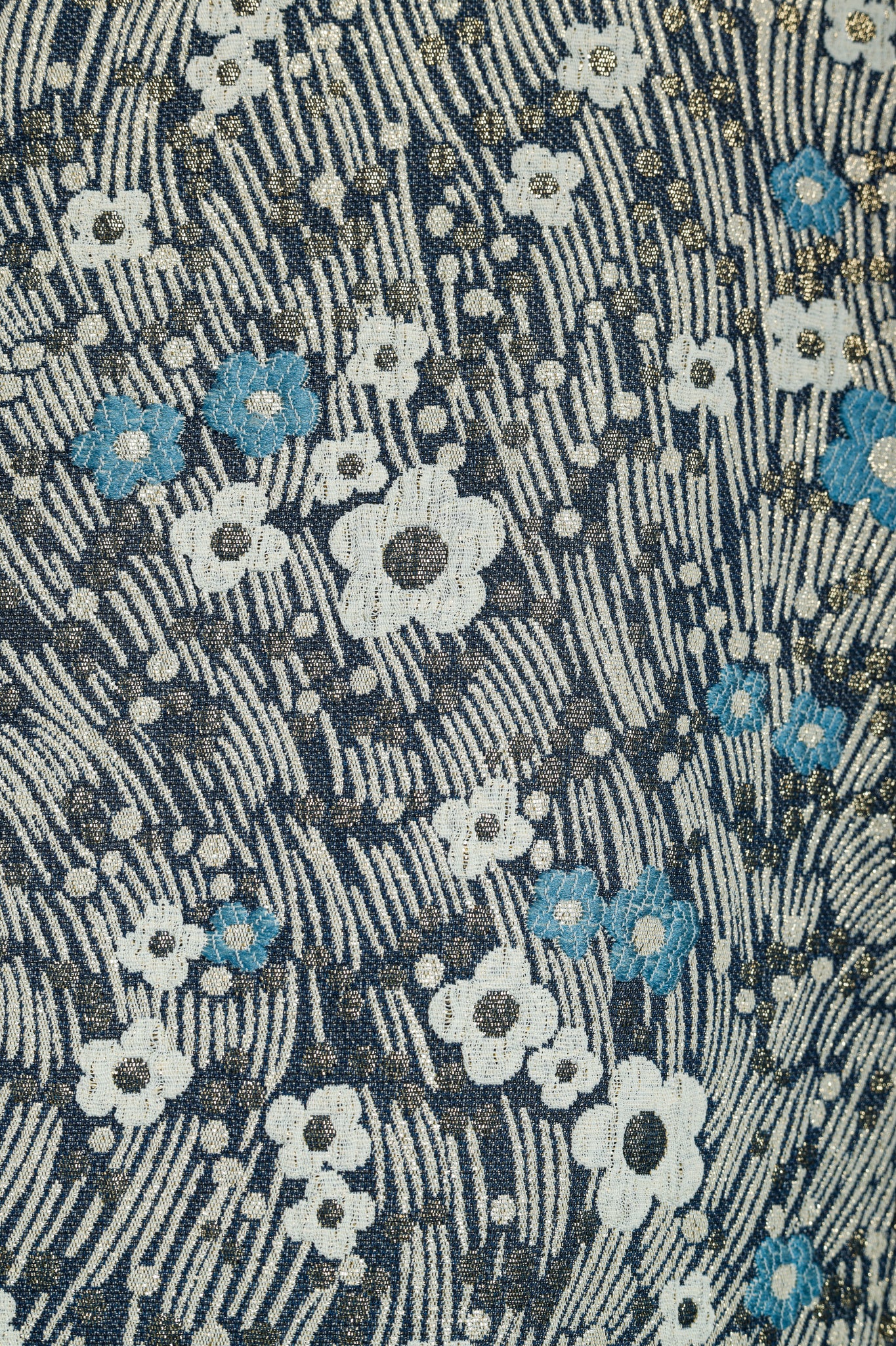 Chloe Blue and Gold Floral Brocade Boxy Cropped Jacket