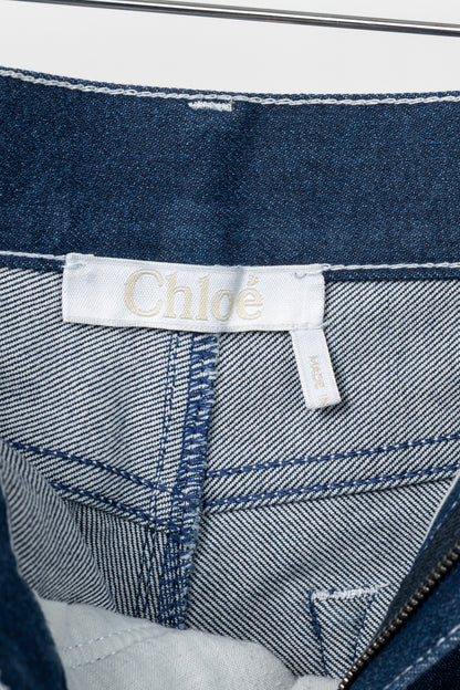 Chloe SS18 Runway Ultramarine Cotton Denim Cropped Circle-Stitch Jeans