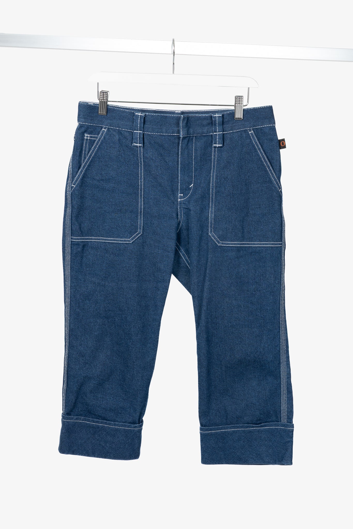 Chloe SS18 Runway Ultramarine Cotton Denim Cropped Circle-Stitch Jeans