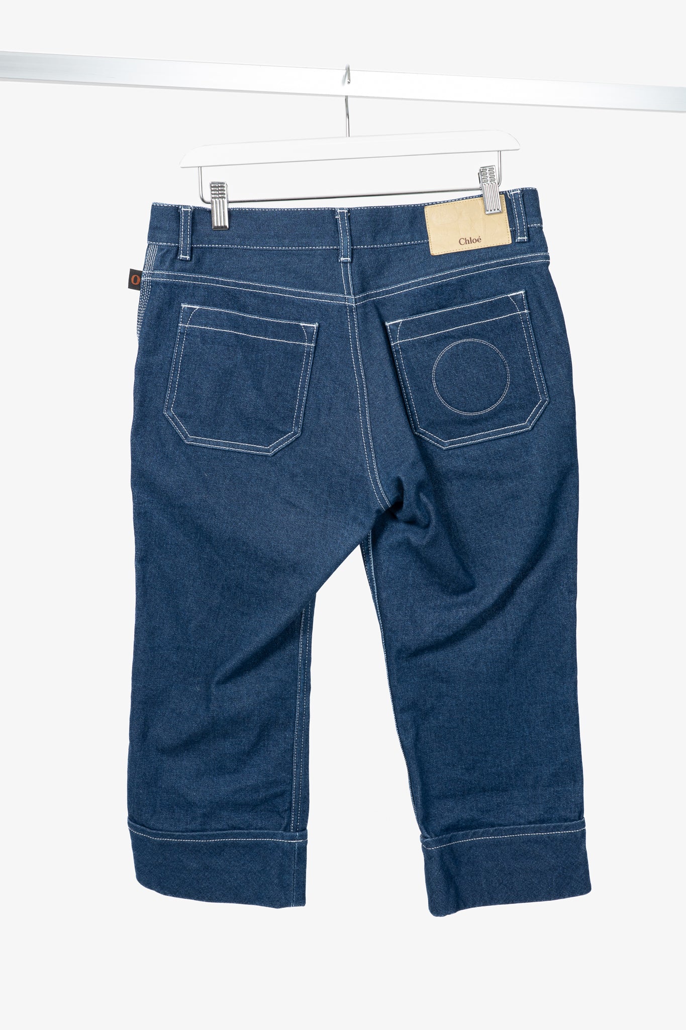 Chloe SS18 Runway Ultramarine Cotton Denim Cropped Circle-Stitch Jeans