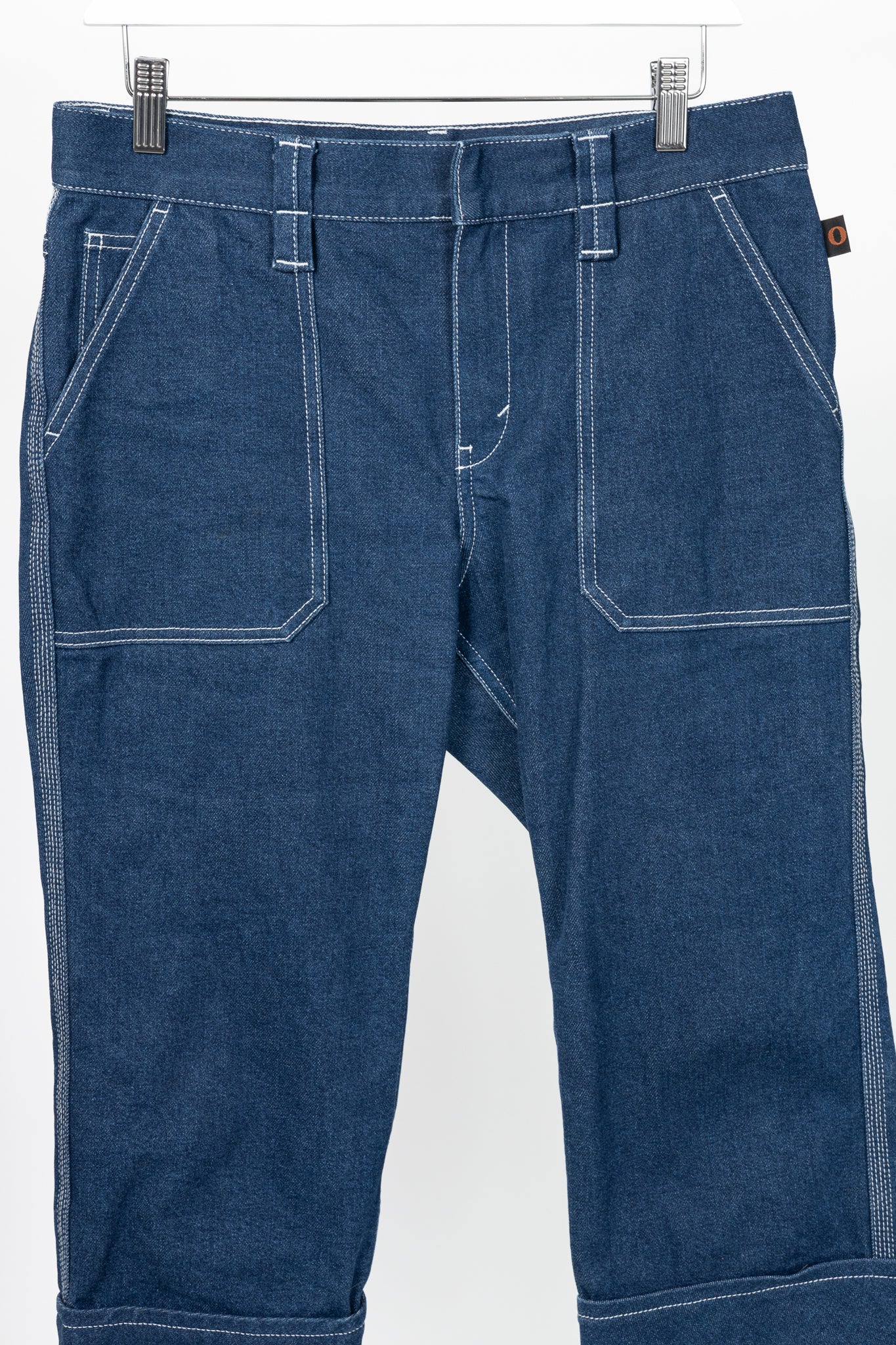 Chloe SS18 Runway Ultramarine Cotton Denim Cropped Circle-Stitch Jeans