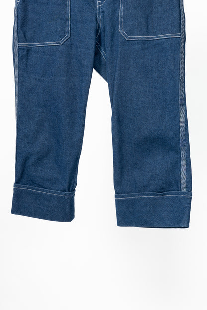 Chloe SS18 Runway Ultramarine Cotton Denim Cropped Circle-Stitch Jeans