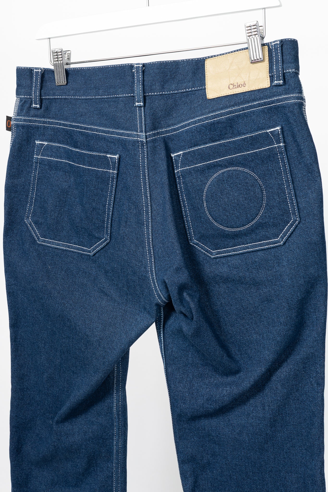 Chloe SS18 Runway Ultramarine Cotton Denim Cropped Circle-Stitch Jeans