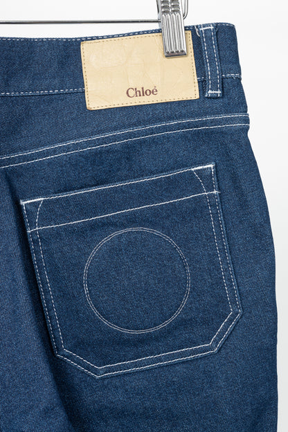 Chloe SS18 Runway Ultramarine Cotton Denim Cropped Circle-Stitch Jeans