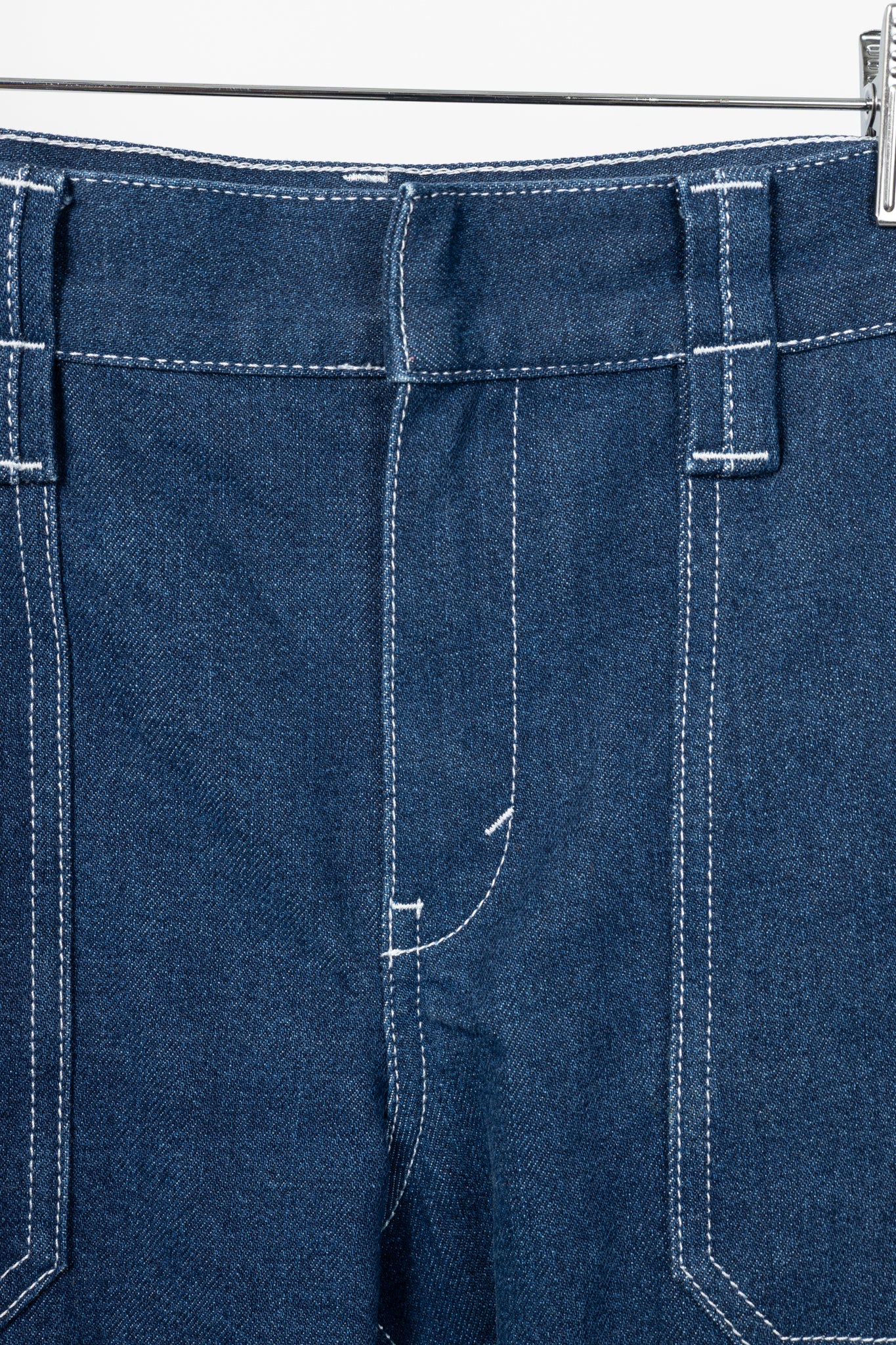Chloe SS18 Runway Ultramarine Cotton Denim Cropped Circle-Stitch Jeans