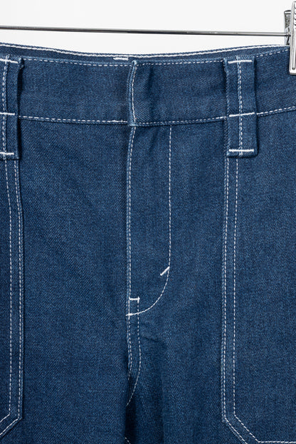 Chloe SS18 Runway Ultramarine Cotton Denim Cropped Circle-Stitch Jeans