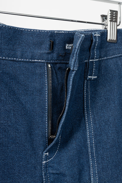 Chloe SS18 Runway Ultramarine Cotton Denim Cropped Circle-Stitch Jeans