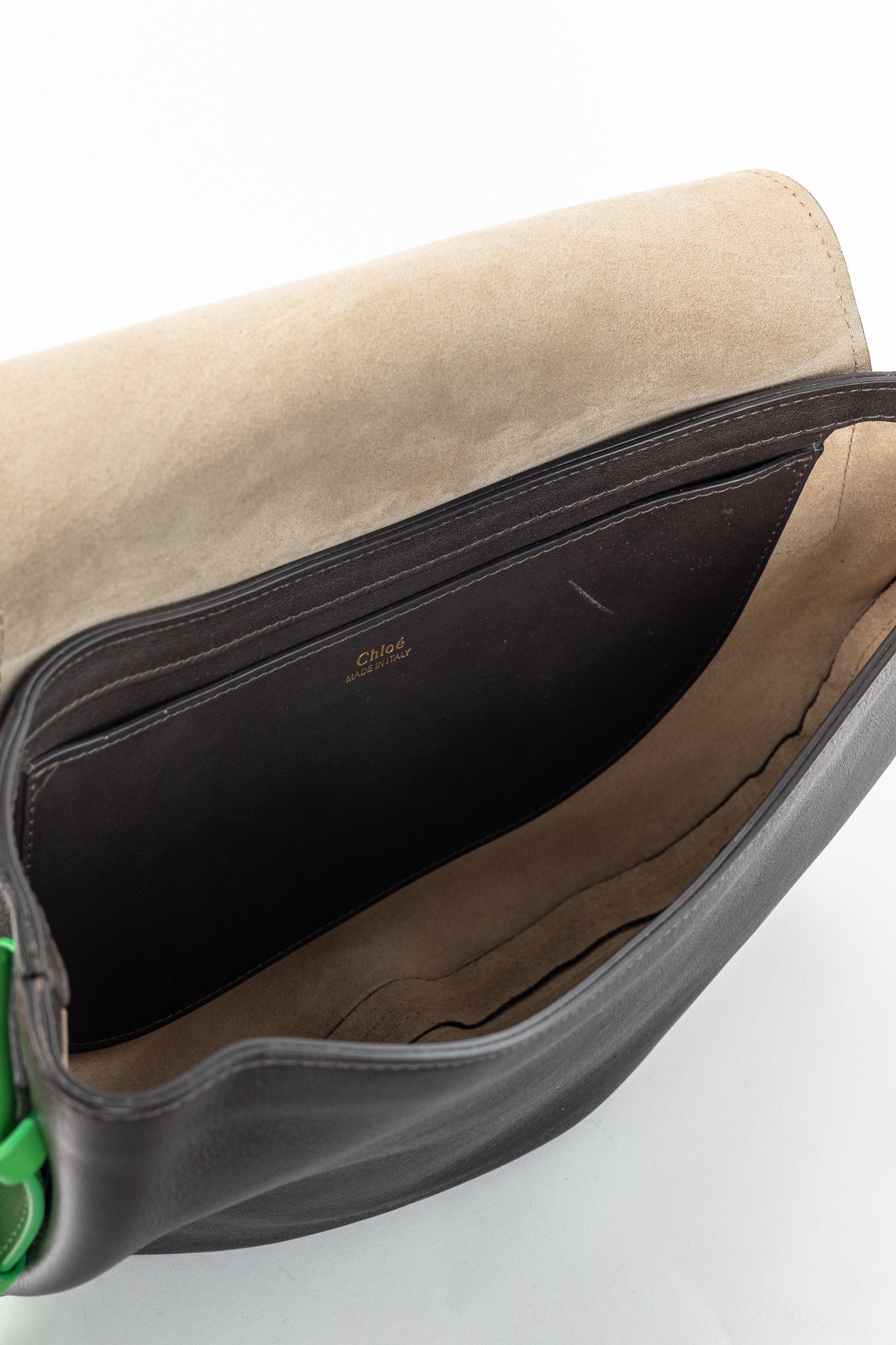 Chloe Kiss "Off Brown" Leather Green-Strap Shoulder Bag