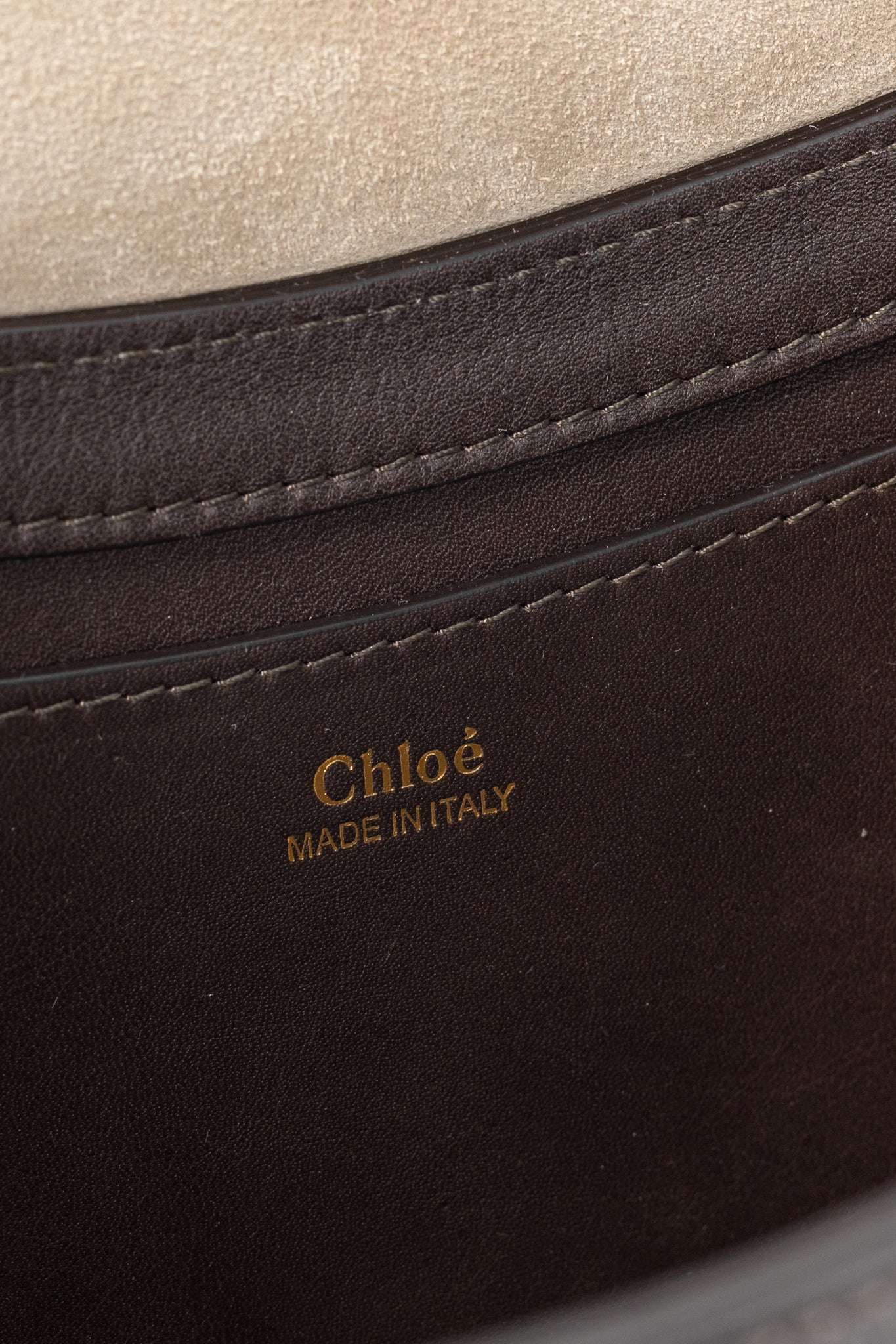 Chloe Kiss "Off Brown" Leather Green-Strap Shoulder Bag