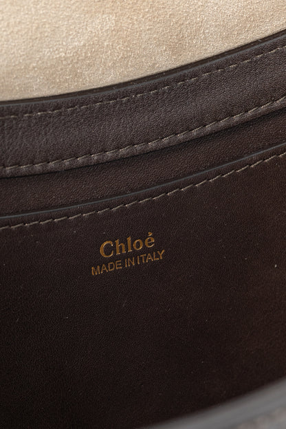 Chloe Kiss "Off Brown" Leather Green-Strap Shoulder Bag