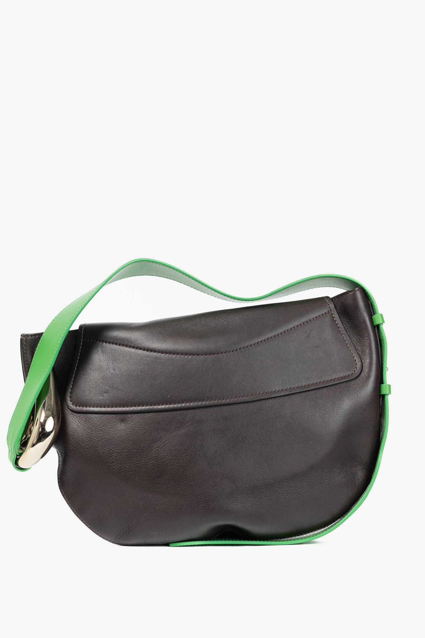 Chloe Kiss "Off Brown" Leather Green-Strap Shoulder Bag