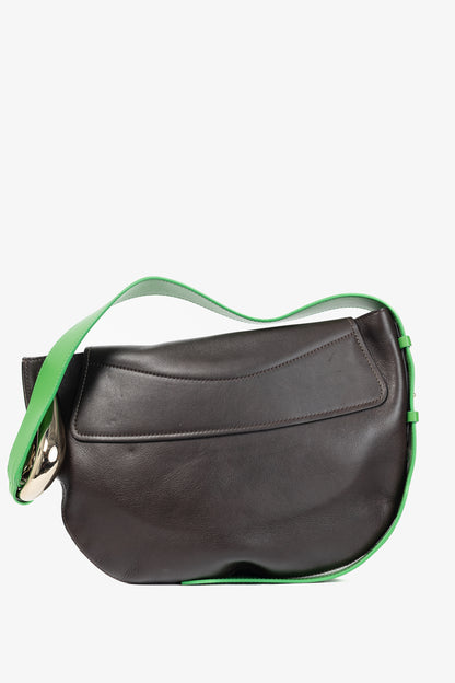 Chloe Kiss "Off Brown" Leather Green-Strap Shoulder Bag