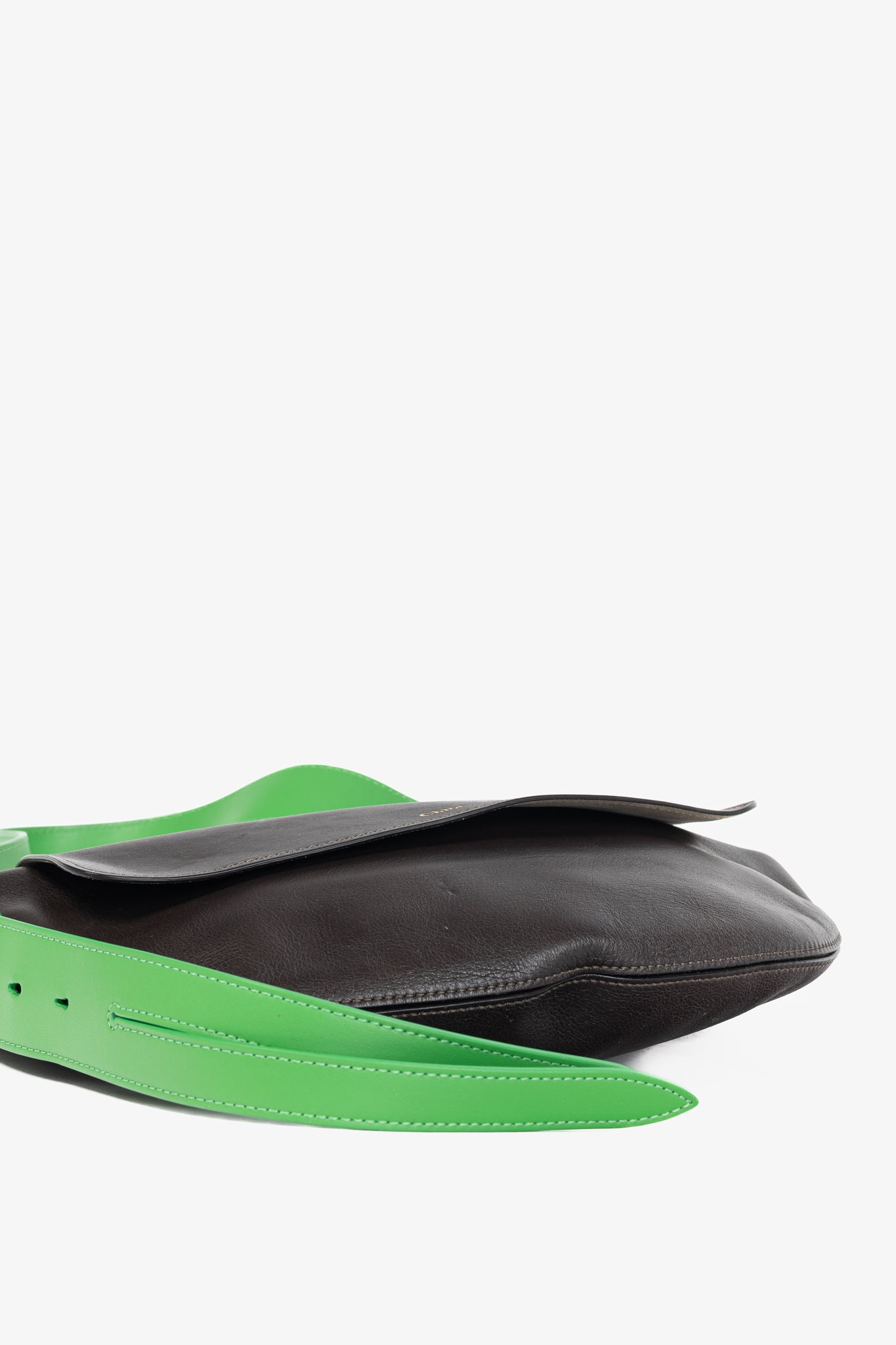 Chloe Kiss "Off Brown" Leather Green-Strap Shoulder Bag
