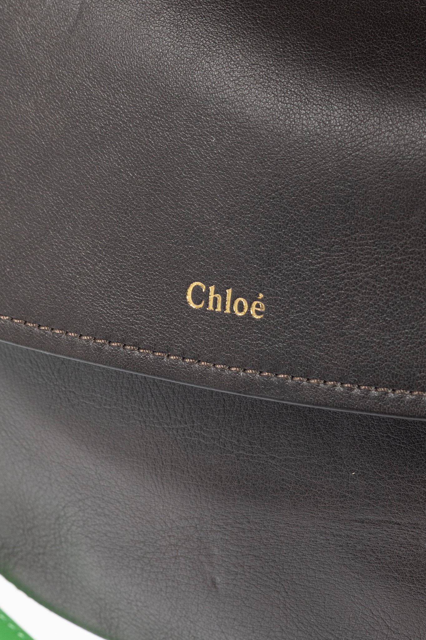 Chloe Kiss "Off Brown" Leather Green-Strap Shoulder Bag