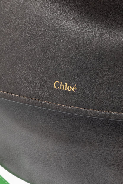 Chloe Kiss "Off Brown" Leather Green-Strap Shoulder Bag