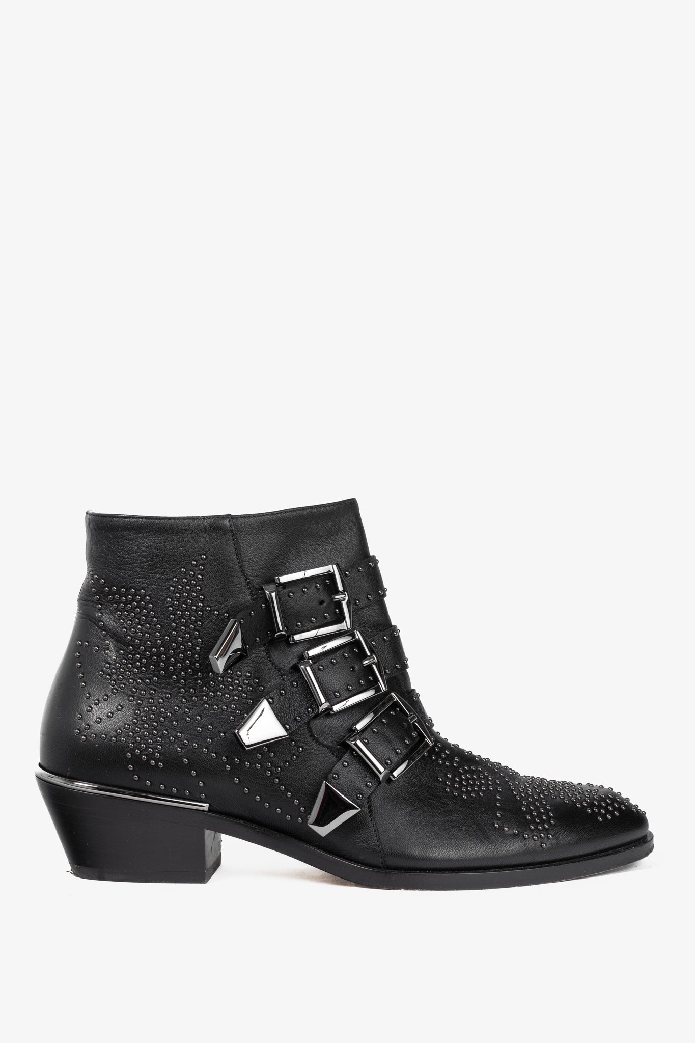 Chloe Susanna Black Studded Buckle Biker Ankle Boots