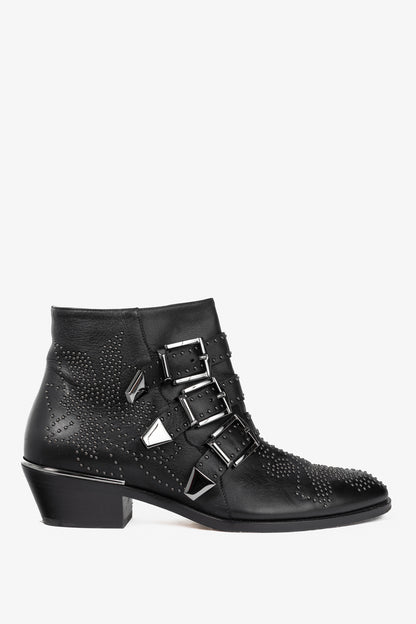 Chloe Susanna Black Studded Buckle Biker Ankle Boots