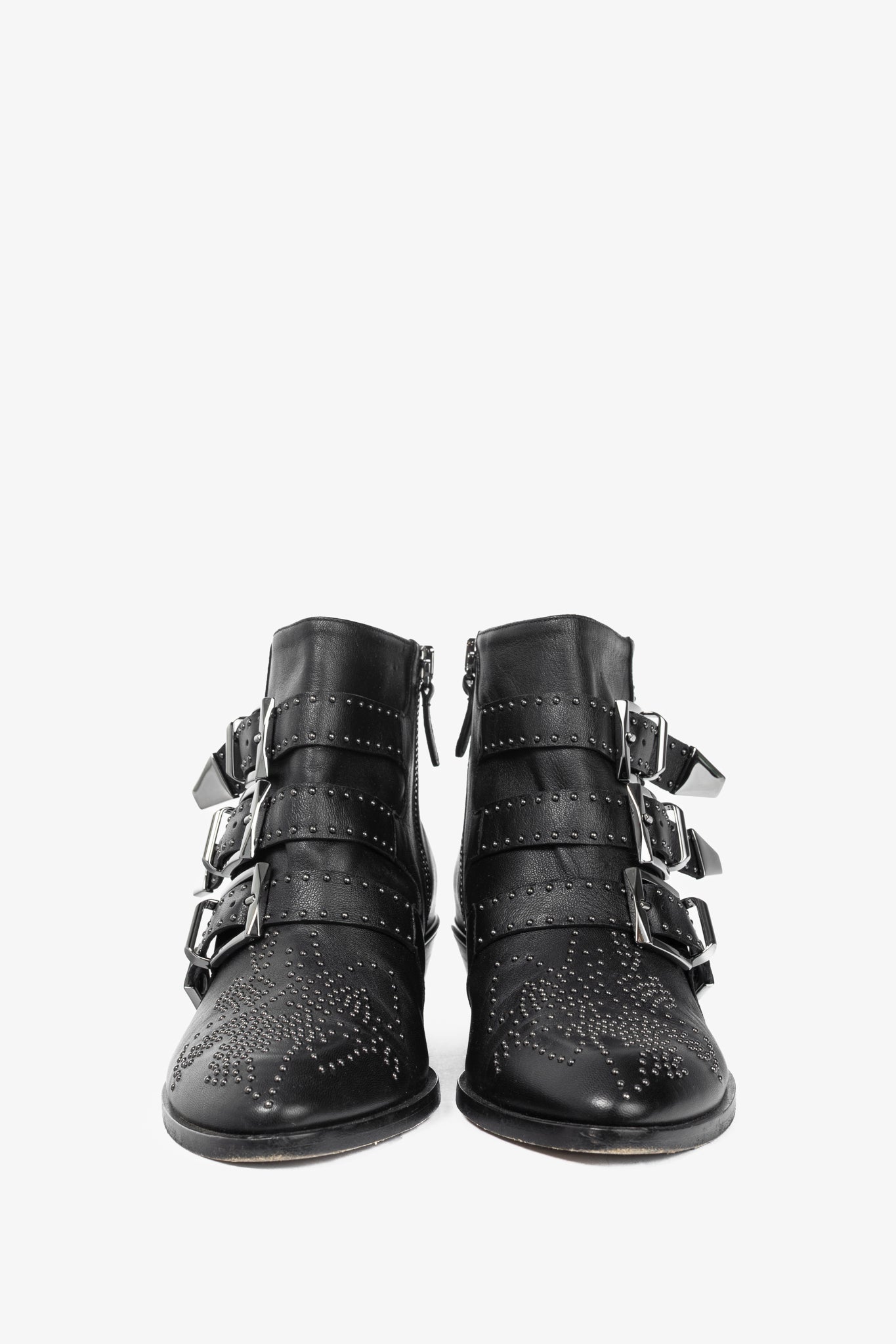Chloe Susanna Black Studded Buckle Biker Ankle Boots