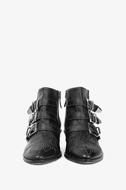Chloe Susanna Black Studded Buckle Biker Ankle Boots
