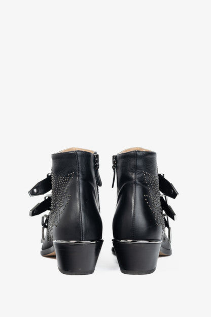 Chloe Susanna Black Studded Buckle Biker Ankle Boots
