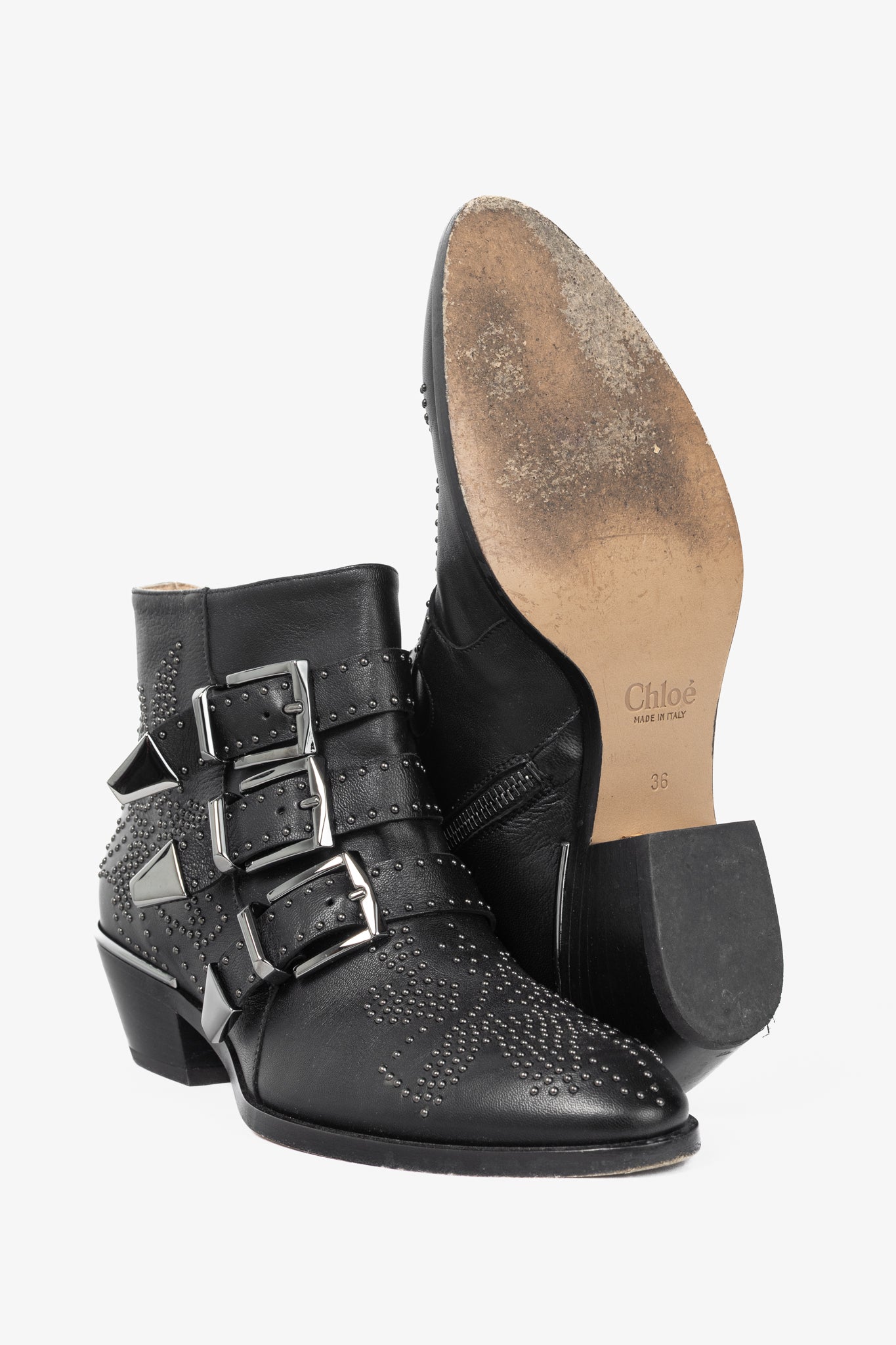 Chloe Susanna Black Studded Buckle Biker Ankle Boots