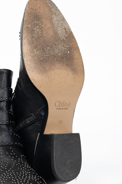 Chloe Susanna Black Studded Buckle Biker Ankle Boots
