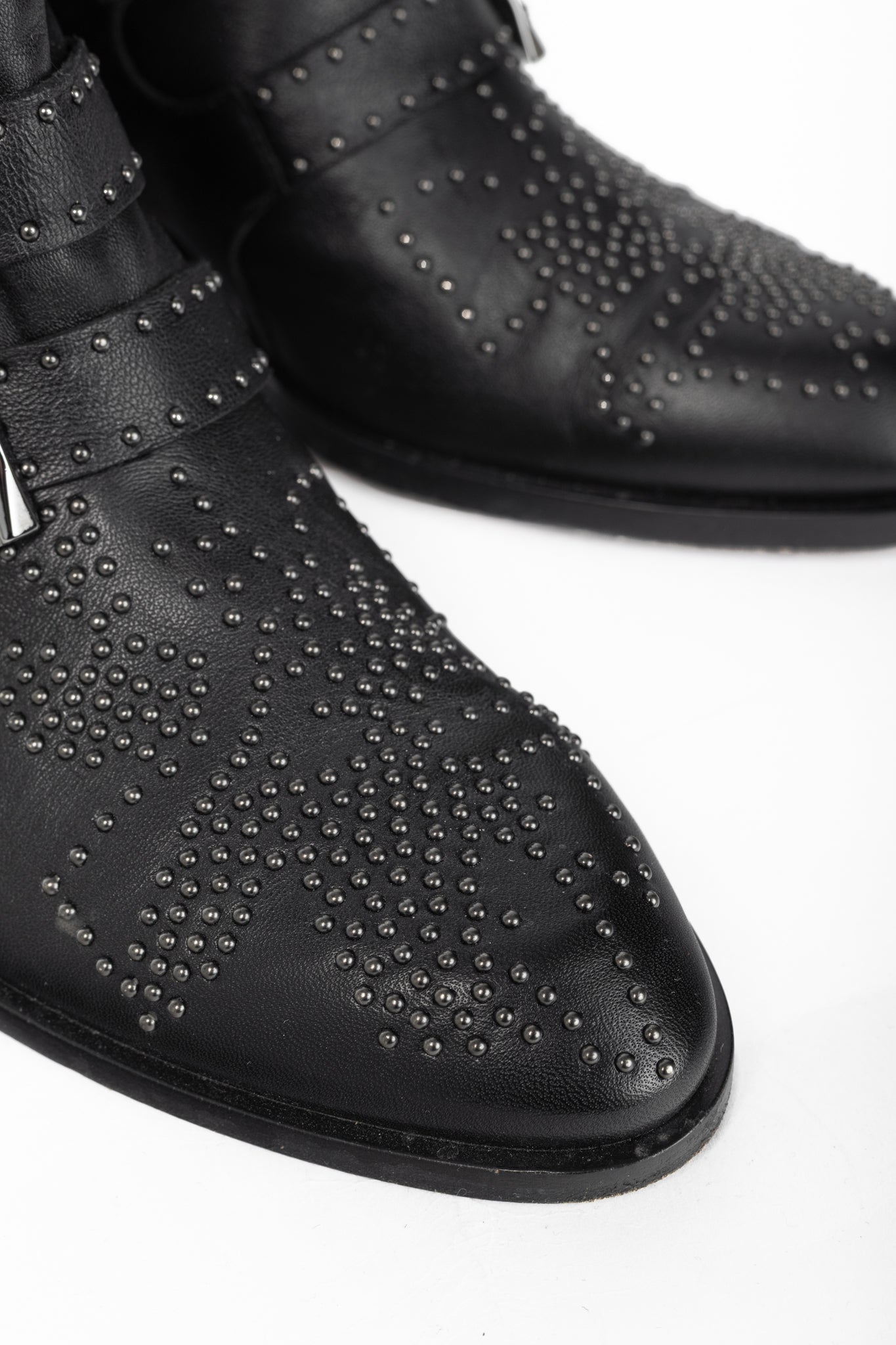 Chloe Susanna Black Studded Buckle Biker Ankle Boots