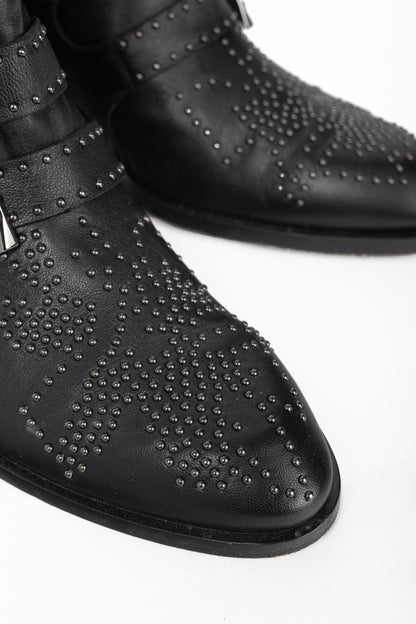 Chloe Susanna Black Studded Buckle Biker Ankle Boots