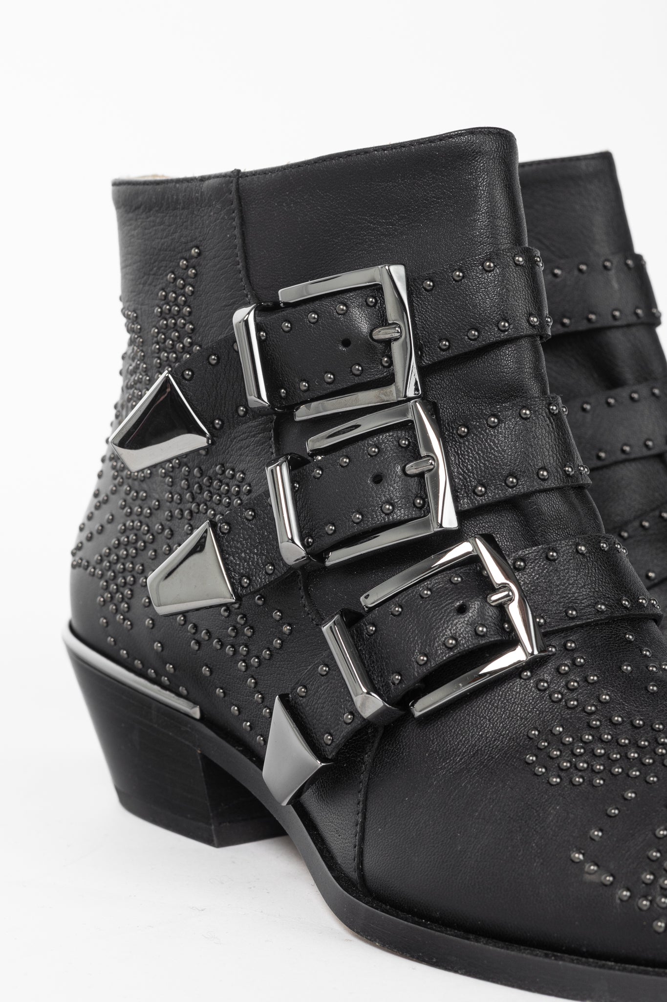 Chloe Susanna Black Studded Buckle Biker Ankle Boots