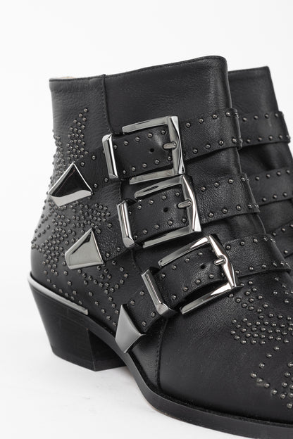 Chloe Susanna Black Studded Buckle Biker Ankle Boots