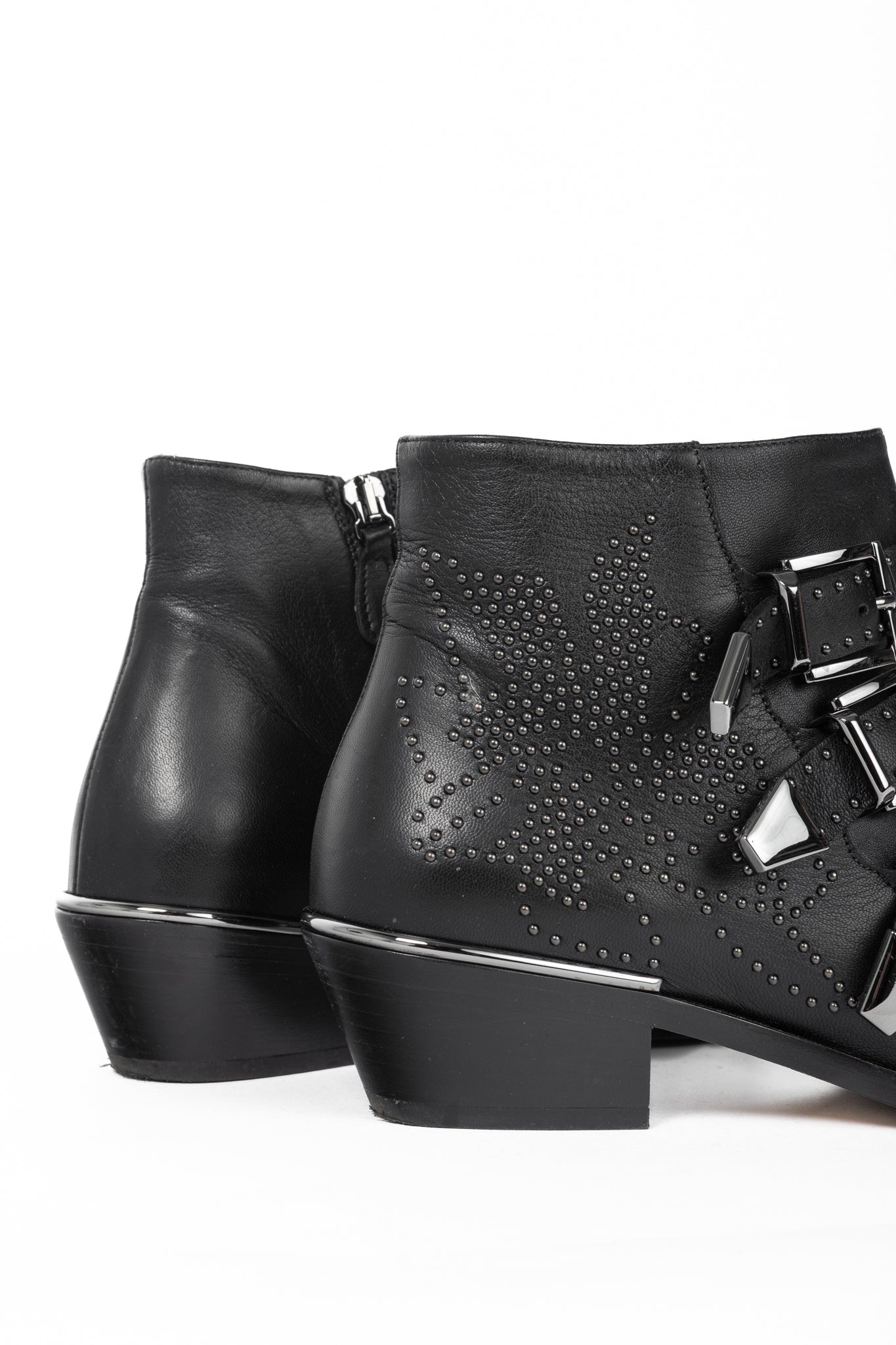 Chloe Susanna Black Studded Buckle Biker Ankle Boots