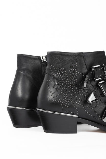 Chloe Susanna Black Studded Buckle Biker Ankle Boots