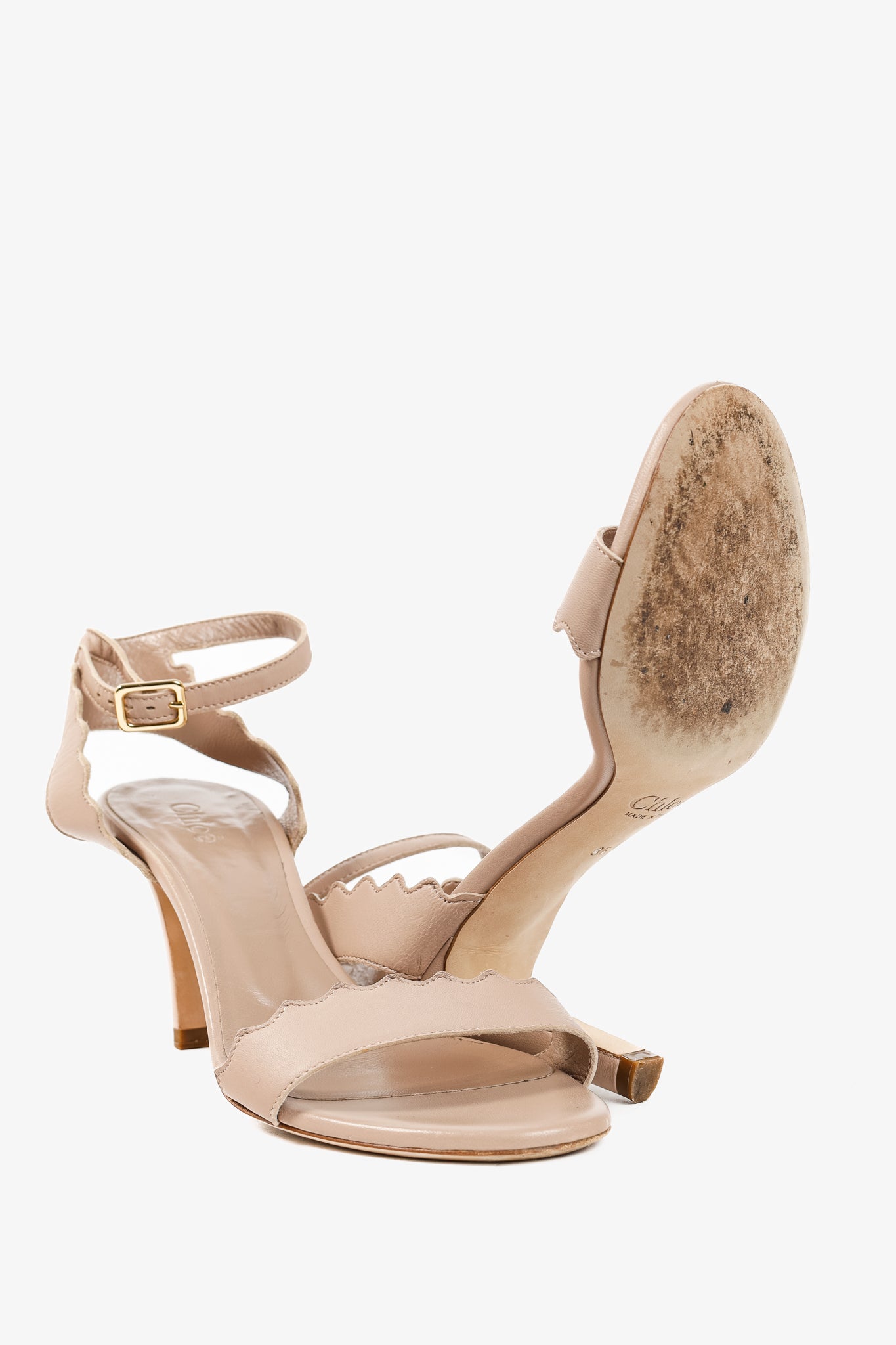 Chloe Lauren "Light Pastel" Nappa Leather Scalloped Sandals