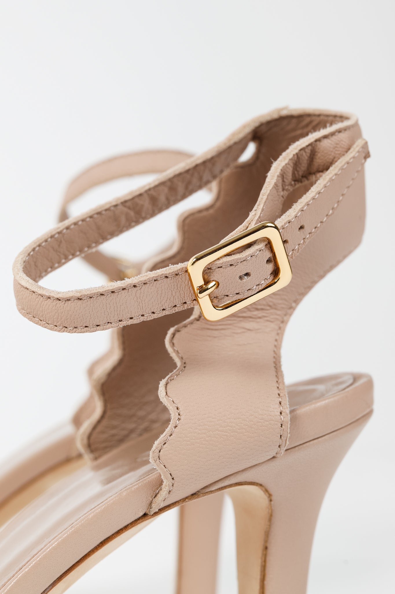 Chloe Lauren "Light Pastel" Nappa Leather Scalloped Sandals