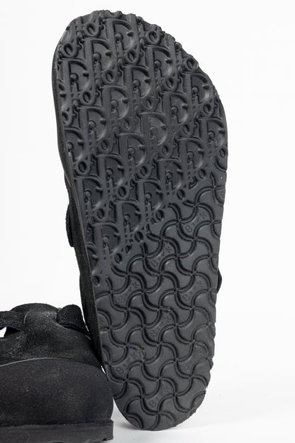 Dior x Birkenstock Tokio Black Nubuck Calfskin Leather Slippers