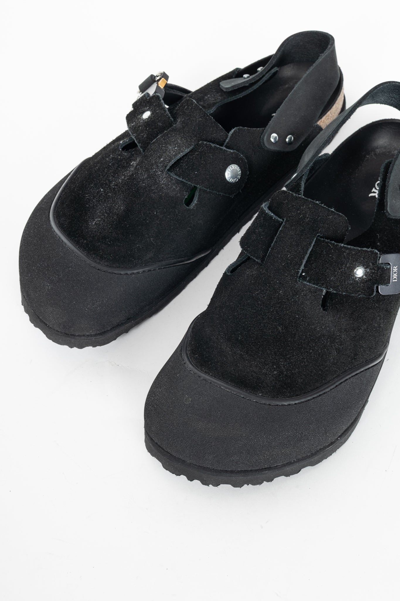 Dior x Birkenstock Tokio Black Nubuck Calfskin Leather Slippers